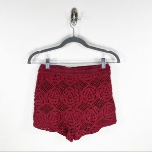 Zara Maroon Crochet Bohemian Shorts Size Small NWT